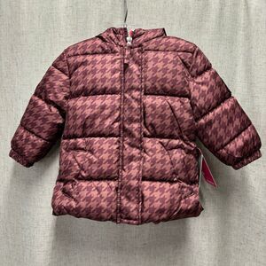 Pink Platinum‎ Girls Houndstooth Puffer Jacket NEW Maroon Coat Size 12M